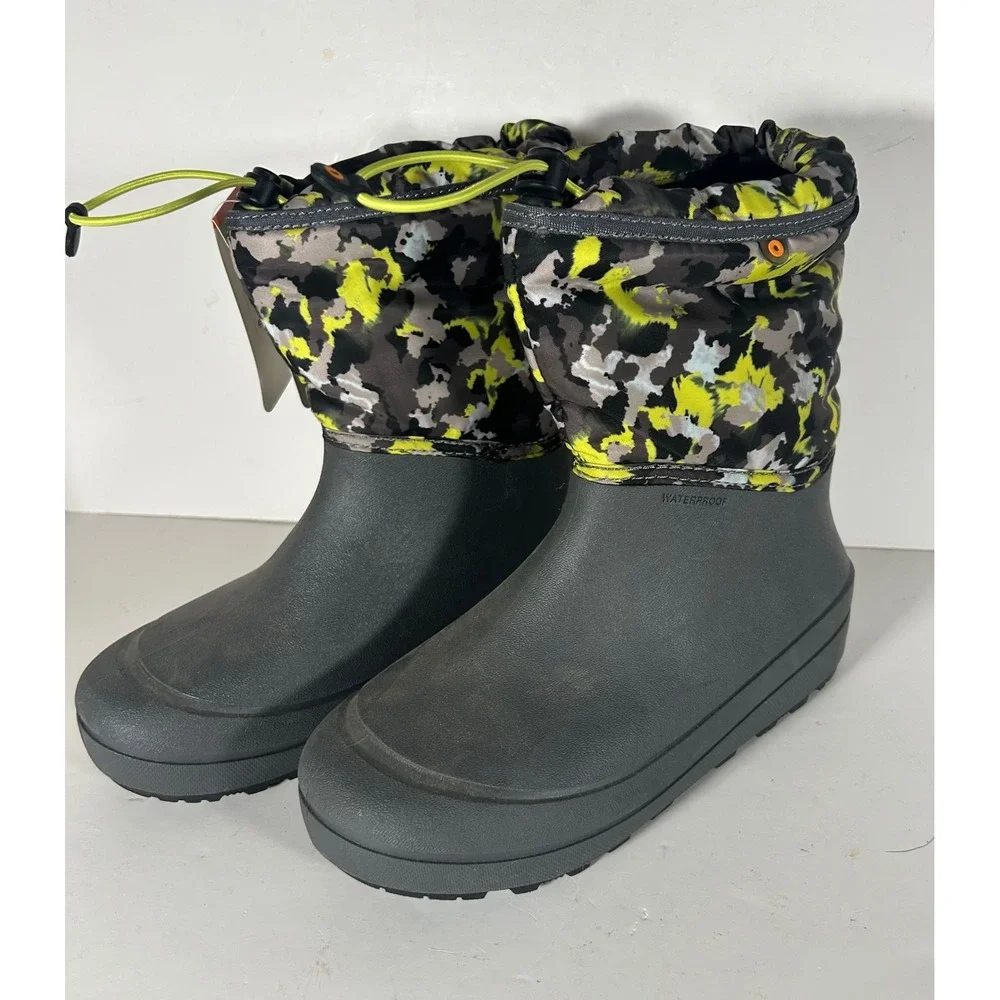 Bogs NWT Snow Shell Camo-T Waterproof Winter Boots Youth 6 Gray Yellow